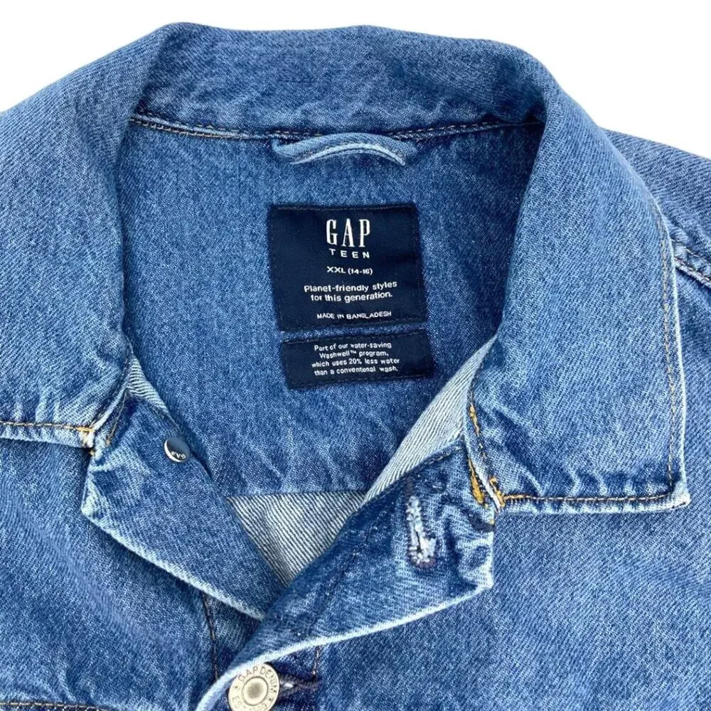 Gap Teen 100% Cotton Oversize Denim Jacket Medium Wash Size XXL (14-16)